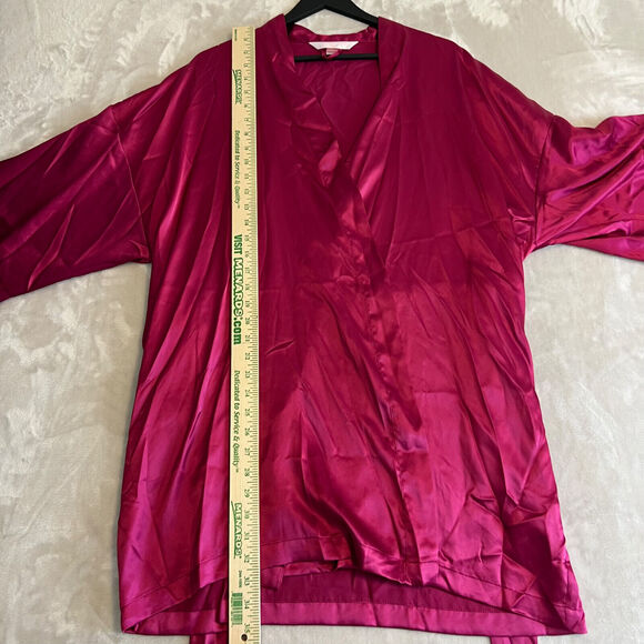 VTG Victorias Secret Angels Robe Womens OS Pink Satin Kimono Glam Lounge Y2K - Picture 10 of 15